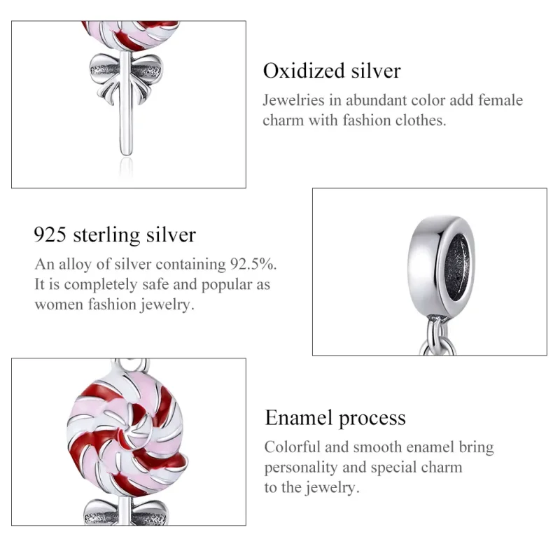 (image for) Pandora Style Silver Dangle Charm, Lollipop, Multicolor Enamel - SCC1491 - View 7
