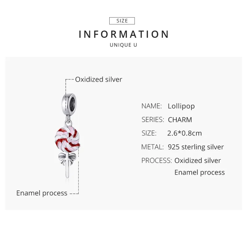 (image for) Pandora Style Silver Dangle Charm, Lollipop, Multicolor Enamel - SCC1491 - View 8