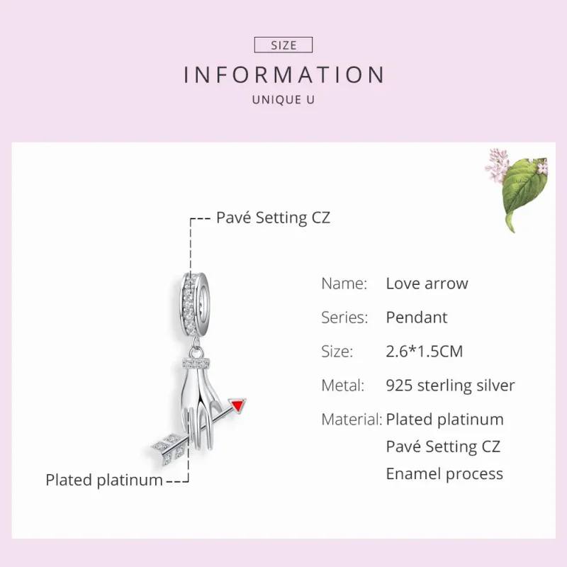 (image for) Pandora Style Silver Dangle Charm, Love Arrow, Red Enamel - SCC1375 - View 7