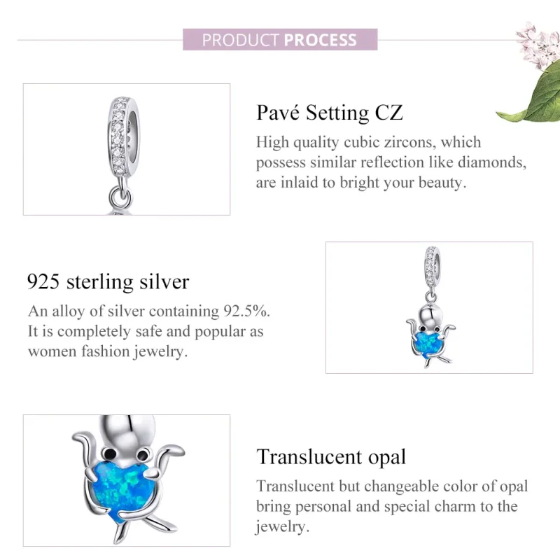 (image for) Pandora Style Silver Dangle Charm, Lovely Octopus, Cyan Blue Enamel - SCC1831 - View 8