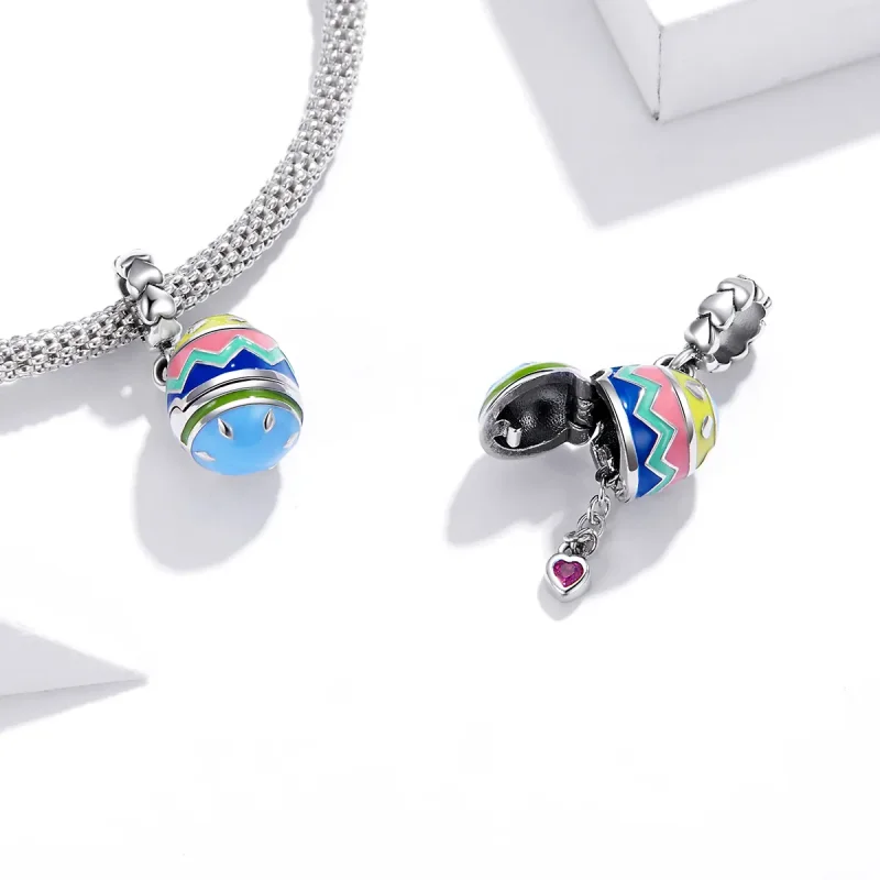 (image for) Pandora Style Silver Dangle Charm, Lucky Eggs, Multicolor Enamel - SCC1753 - View 4