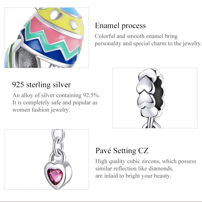 (image for) Pandora Style Silver Dangle Charm, Lucky Eggs, Multicolor Enamel - SCC1753 - View 7
