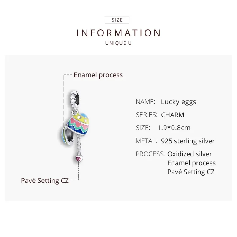 (image for) Pandora Style Silver Dangle Charm, Lucky Eggs, Multicolor Enamel - SCC1753 - View 8