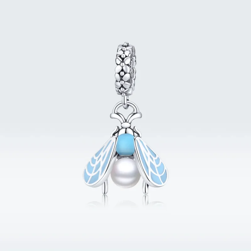 (image for) Pandora Style Silver Dangle Charm, Moths, Cyan Enamel - SCC1479 - View 5