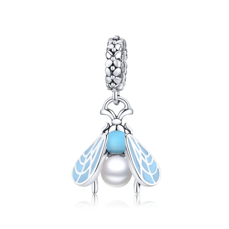 (image for) Pandora Style Silver Dangle Charm, Moths, Cyan Enamel - SCC1479 - Product Image