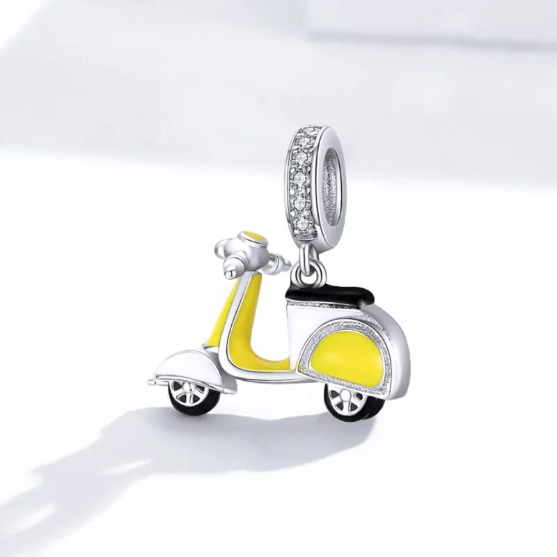 (image for) Pandora Style Silver Dangle Charm, Motorcycle, Yellow Enamel - BSC136 - View 2