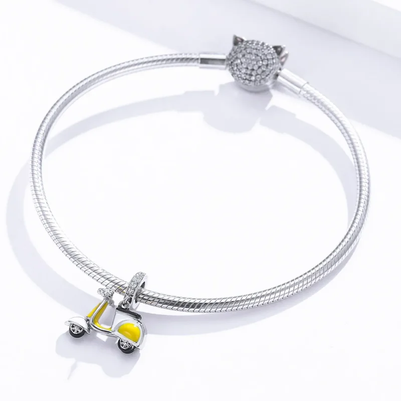 (image for) Pandora Style Silver Dangle Charm, Motorcycle, Yellow Enamel - BSC136 - View 3