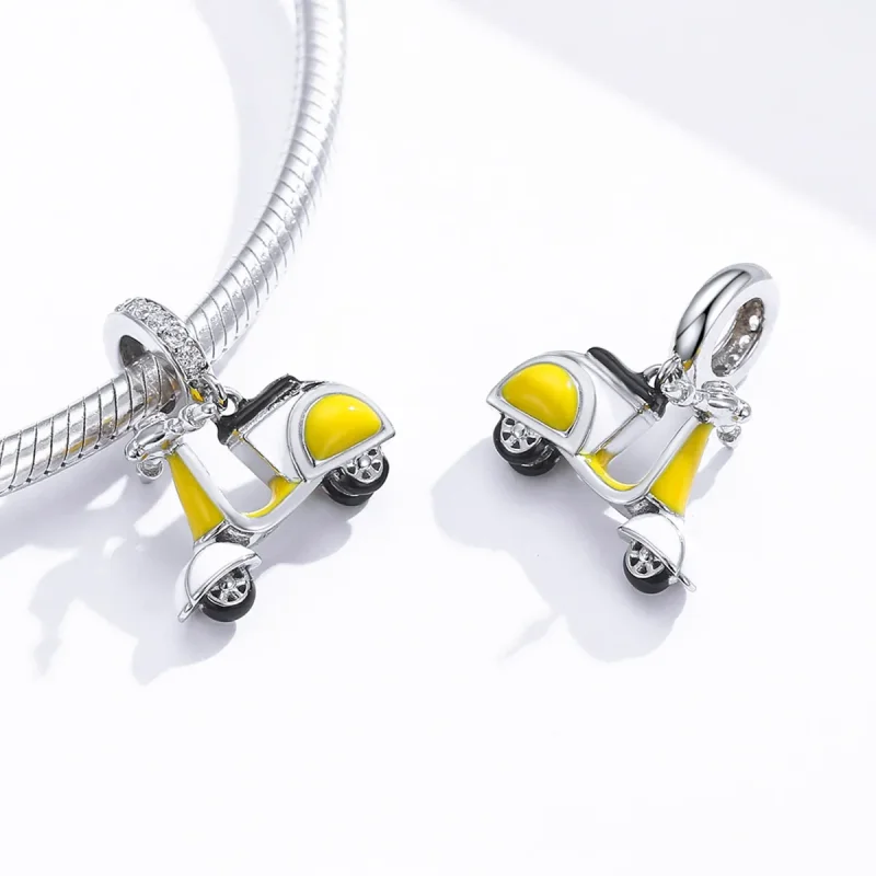 (image for) Pandora Style Silver Dangle Charm, Motorcycle, Yellow Enamel - BSC136 - View 4