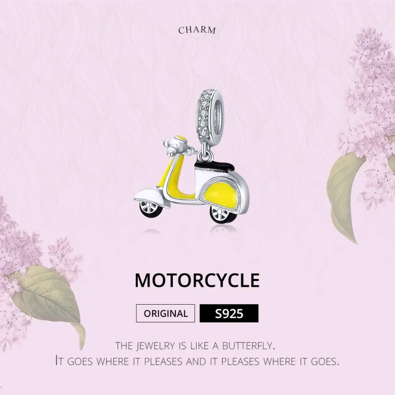 (image for) Pandora Style Silver Dangle Charm, Motorcycle, Yellow Enamel - BSC136 - View 6