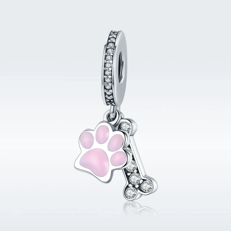 (image for) Pandora Style Silver Dangle Charm, Pet Lover, Pink Enamel - SCC452 - View 2