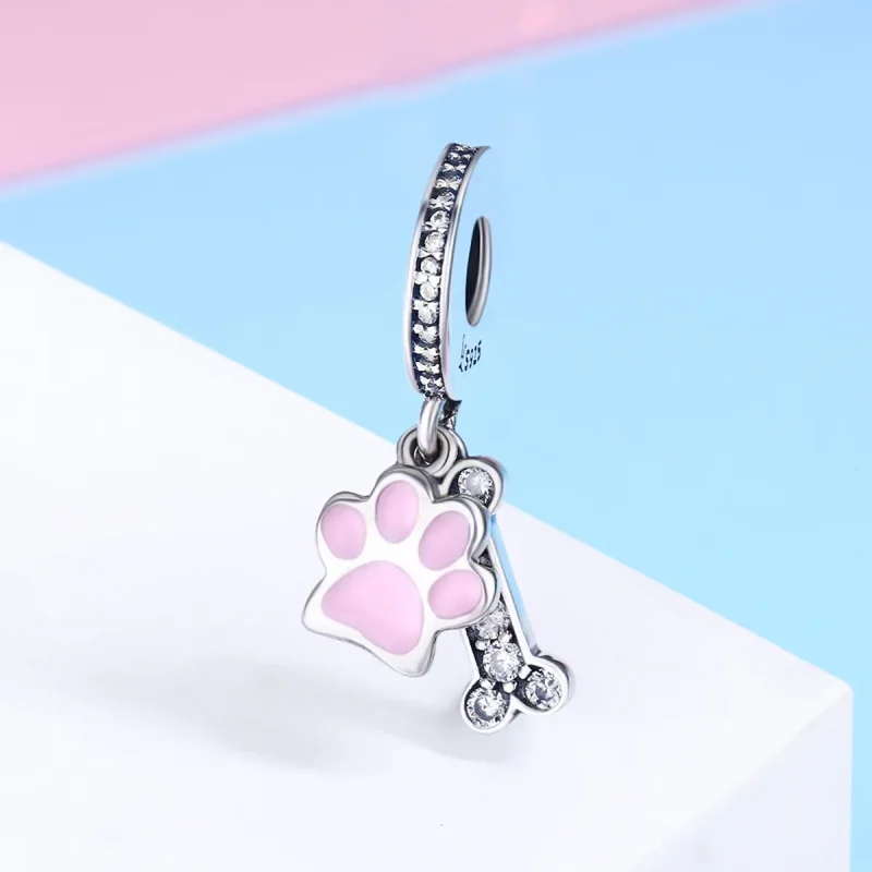 (image for) Pandora Style Silver Dangle Charm, Pet Lover, Pink Enamel - SCC452 - View 4