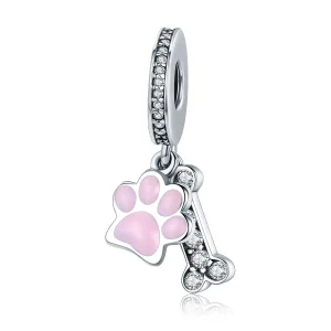 (image for) Pandora Style Silver Dangle Charm, Pet Lover, Pink Enamel - SCC452