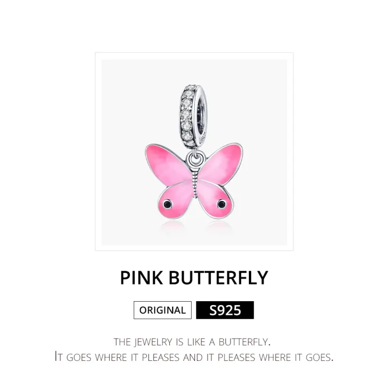 (image for) Pandora Style Silver Dangle Charm, Pink Butterfly, Pink Enamel - SCC1728 - View 6