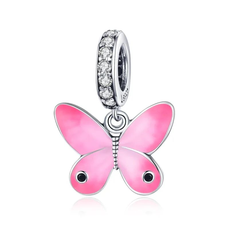 (image for) Pandora Style Silver Dangle Charm, Pink Butterfly, Pink Enamel - SCC1728 - Product Image