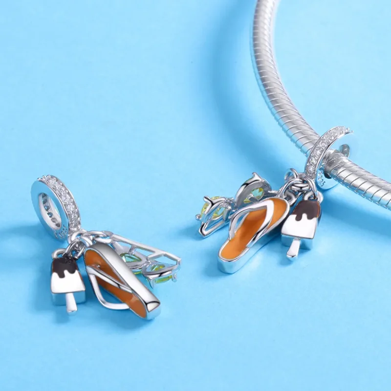 (image for) Pandora Style Silver Dangle Charm, Pleasant Summer, Multicolor Enamel - SCC770 - View 4