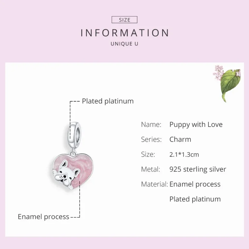(image for) Pandora Style Silver Dangle Charm, Puppy With Love, Pink Enamel - BSC360 - View 7