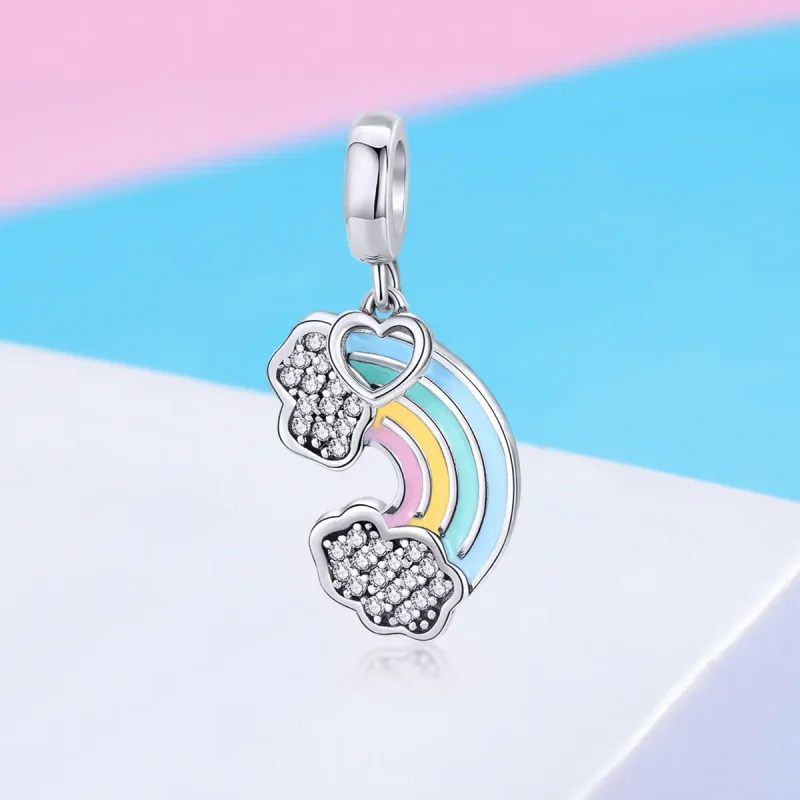(image for) Pandora Style Silver Dangle Charm, Rainbow After Rain, Multicolor Enamel - SCC90 - View 2
