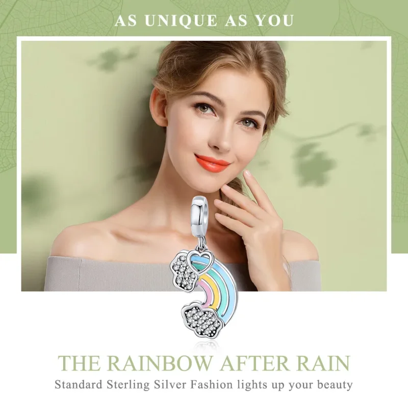 (image for) Pandora Style Silver Dangle Charm, Rainbow After Rain, Multicolor Enamel - SCC90 - View 6