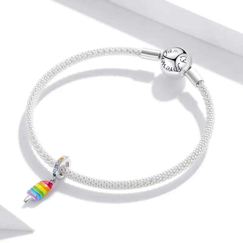 (image for) Pandora Style Silver Dangle Charm, Rainbow Ice Cream, Multicolor Enamel - BSC351 - View 2
