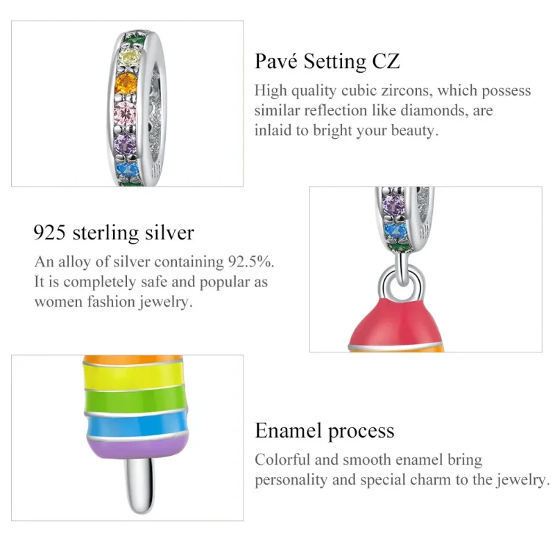 (image for) Pandora Style Silver Dangle Charm, Rainbow Ice Cream, Multicolor Enamel - BSC351 - View 7