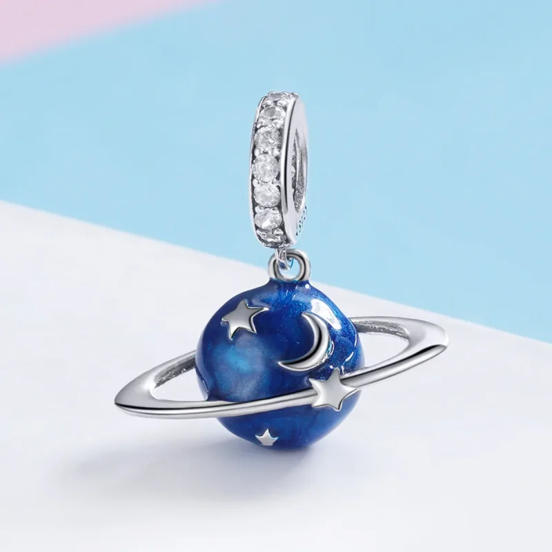 (image for) Pandora Style Silver Dangle Charm, Secret Planet, Blue Enamel - SCC933 - View 2