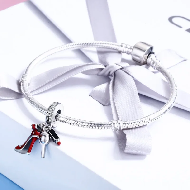 (image for) Pandora Style Silver Dangle Charm, Sexy Dressing, Multicolor Enamel - SCC457 - View 4