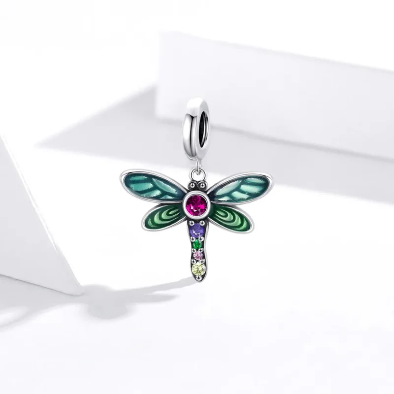 (image for) Pandora Style Silver Dangle Charm, Shiny Dragonfly, Multicolor Enamel - SCC1706 - View 2