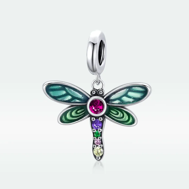 (image for) Pandora Style Silver Dangle Charm, Shiny Dragonfly, Multicolor Enamel - SCC1706 - View 5