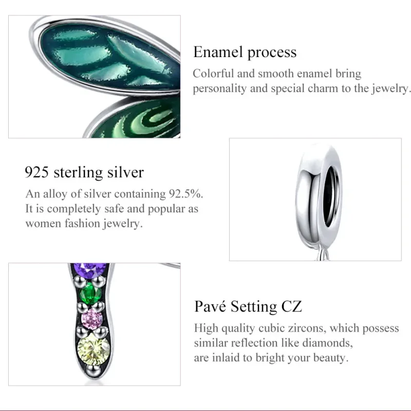 (image for) Pandora Style Silver Dangle Charm, Shiny Dragonfly, Multicolor Enamel - SCC1706 - View 7
