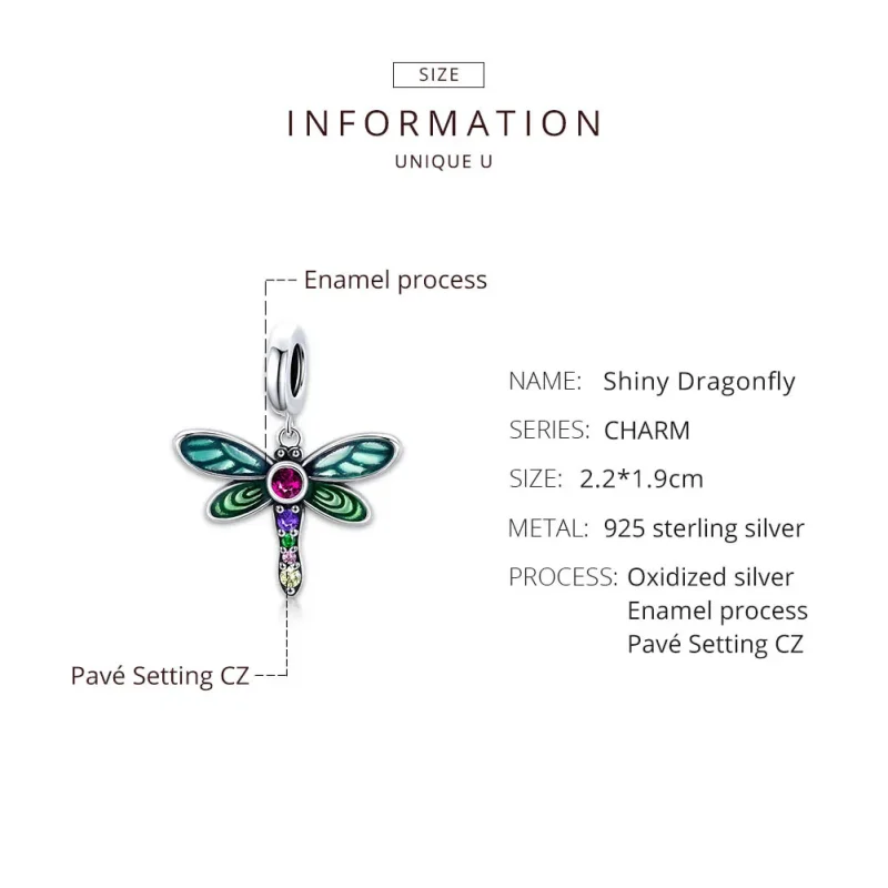 (image for) Pandora Style Silver Dangle Charm, Shiny Dragonfly, Multicolor Enamel - SCC1706 - View 8