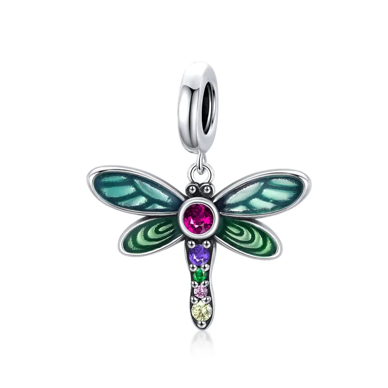 (image for) Pandora Style Silver Dangle Charm, Shiny Dragonfly, Multicolor Enamel - SCC1706 - Product Image