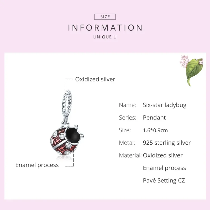 (image for) Pandora Style Silver Dangle Charm, Six-Star Ladybug, Multicolor Enamel - SCC1874 - View 6