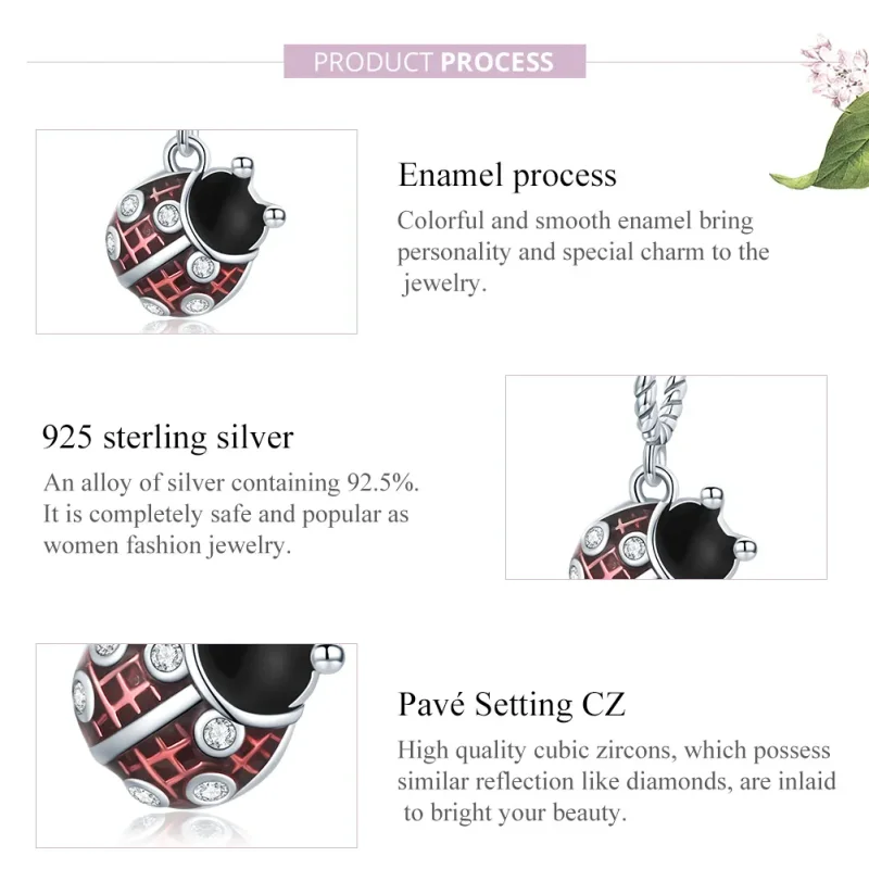 (image for) Pandora Style Silver Dangle Charm, Six-Star Ladybug, Multicolor Enamel - SCC1874 - View 7