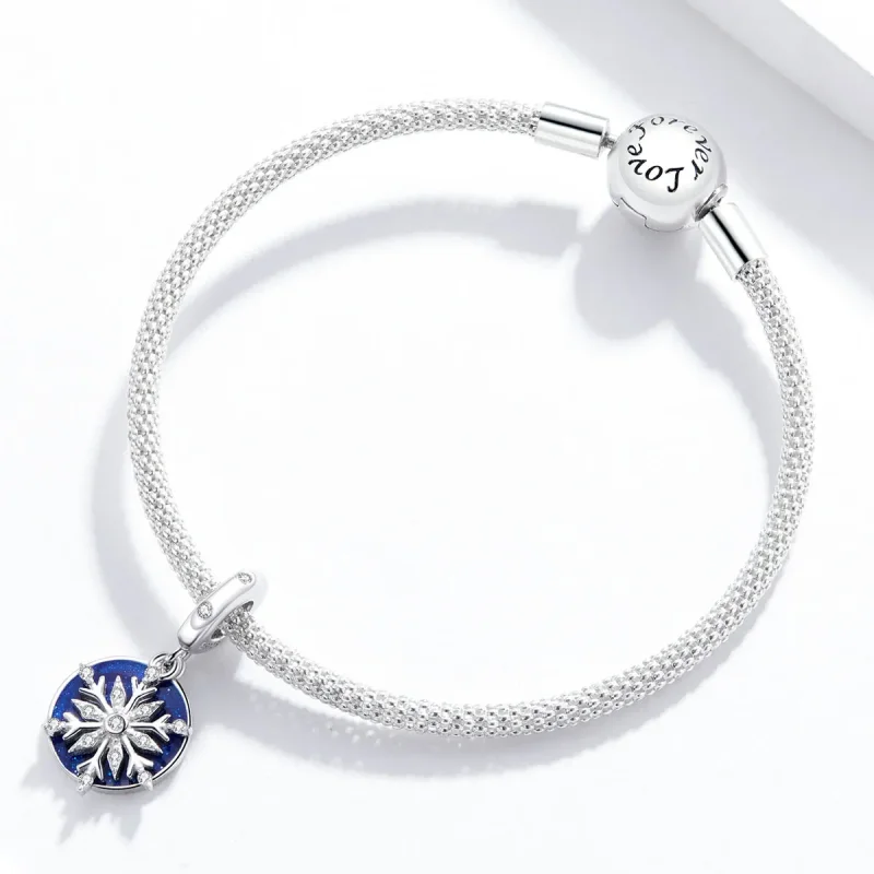 (image for) Pandora Style Silver Dangle Charm, Snowy Night Sky, Blue Enamel - BSC367 - View 3