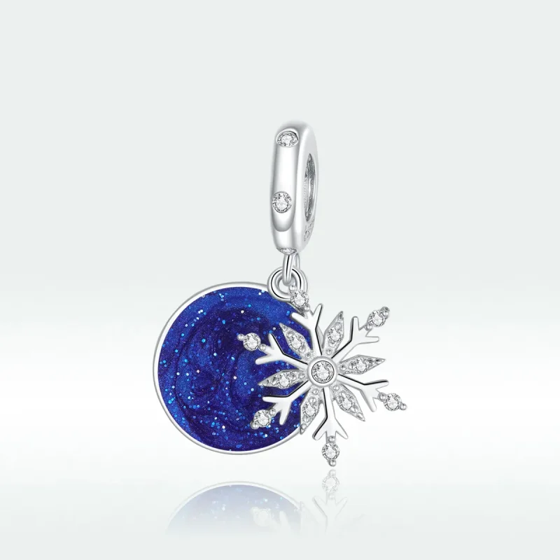 (image for) Pandora Style Silver Dangle Charm, Snowy Night Sky, Blue Enamel - BSC367 - View 5