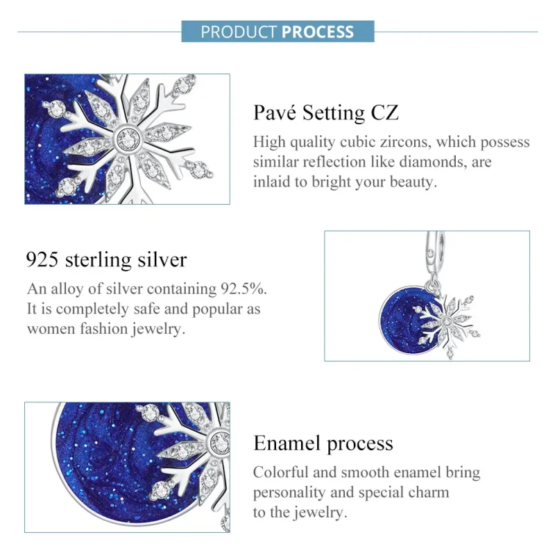 (image for) Pandora Style Silver Dangle Charm, Snowy Night Sky, Blue Enamel - BSC367 - View 7