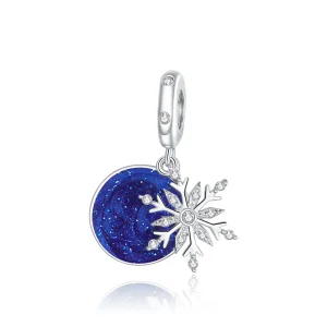 (image for) Pandora Style Silver Dangle Charm, Snowy Night Sky, Blue Enamel - BSC367