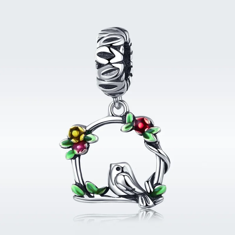 (image for) Pandora Style Silver Dangle Charm, Spring Bird, Multicolor Enamel - SCC645 - View 2
