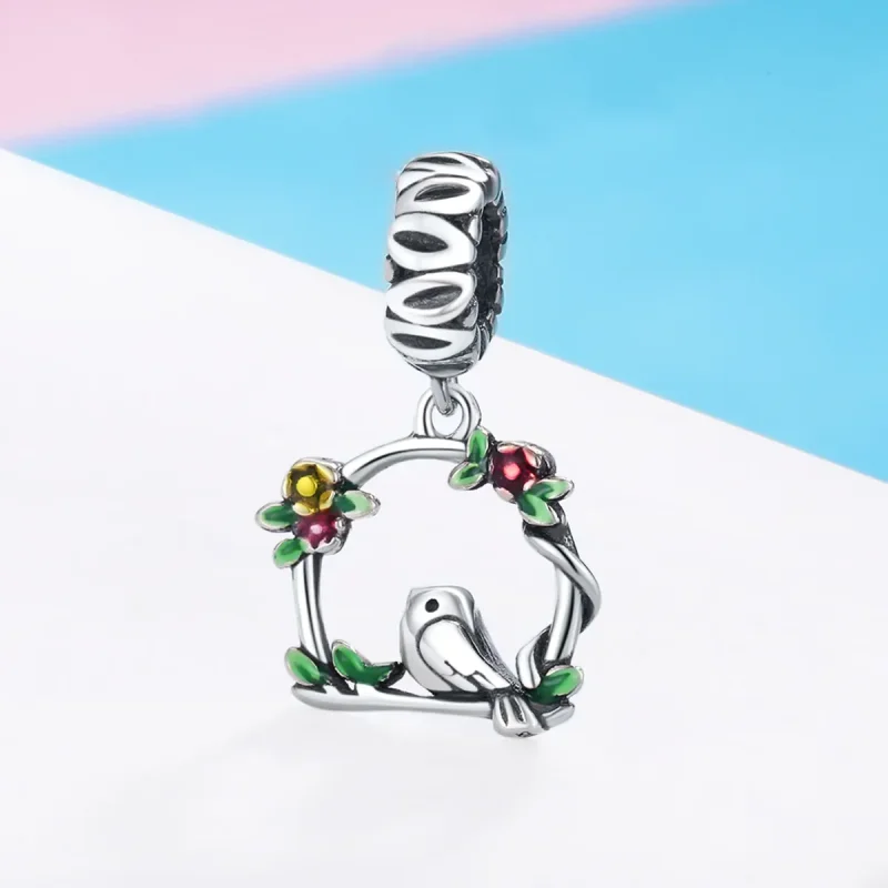(image for) Pandora Style Silver Dangle Charm, Spring Bird, Multicolor Enamel - SCC645 - View 3