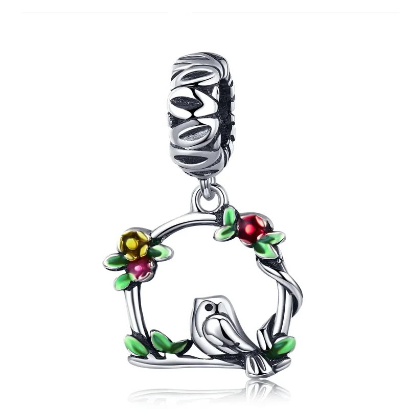 (image for) Pandora Style Silver Dangle Charm, Spring Bird, Multicolor Enamel - SCC645 - Product Image
