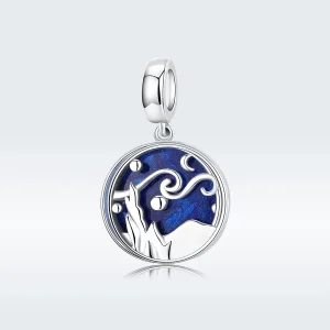 (image for) Pandora Style Silver Dangle Charm, Starry Sky, Blue Enamel - SCC1389