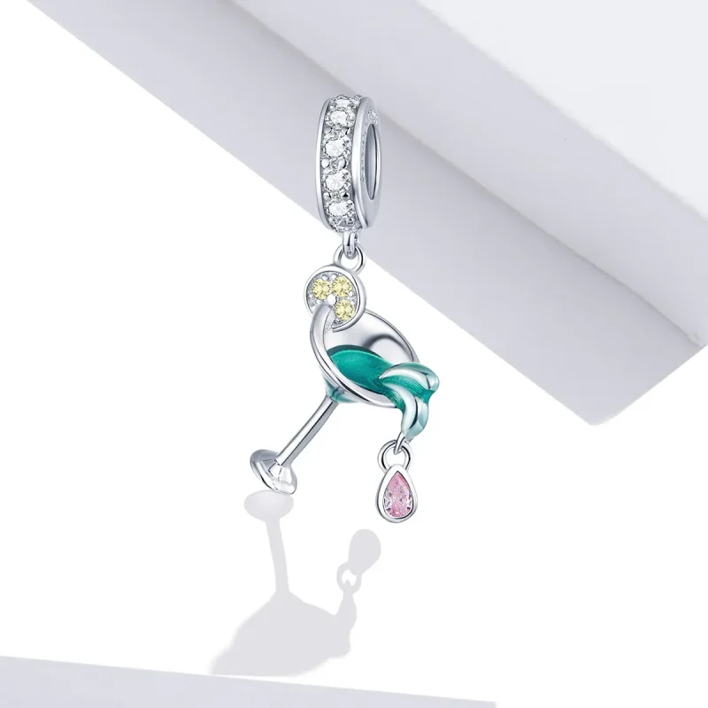 (image for) Pandora Style Silver Dangle Charm, Summer Cocktail, Multicolor Enamel - BSC262 - View 2