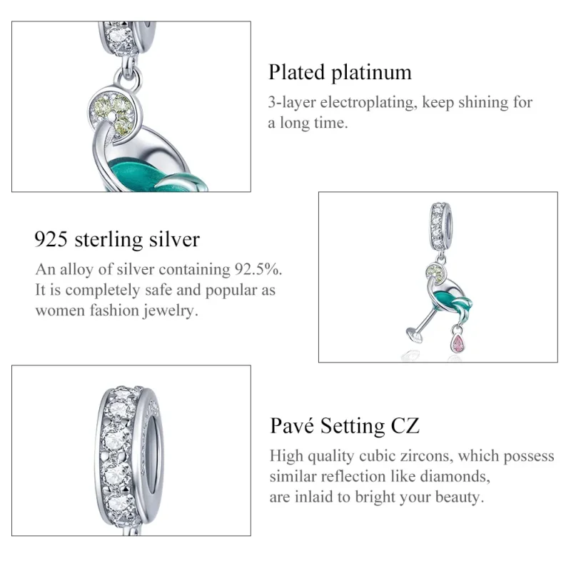(image for) Pandora Style Silver Dangle Charm, Summer Cocktail, Multicolor Enamel - BSC262 - View 7