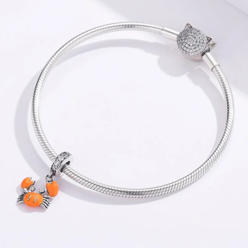 (image for) Pandora Style Silver Dangle Charm, Summer Crab, Orange Enamel - BSC076 - View 3