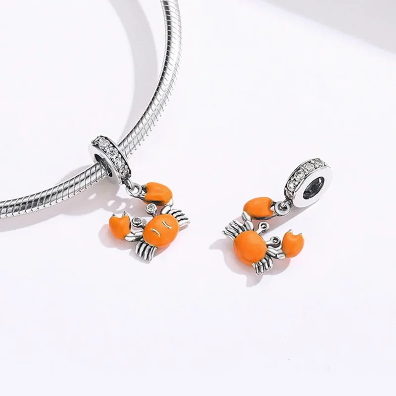 (image for) Pandora Style Silver Dangle Charm, Summer Crab, Orange Enamel - BSC076 - View 4