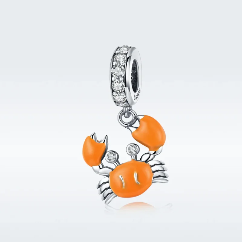 (image for) Pandora Style Silver Dangle Charm, Summer Crab, Orange Enamel - BSC076 - View 5