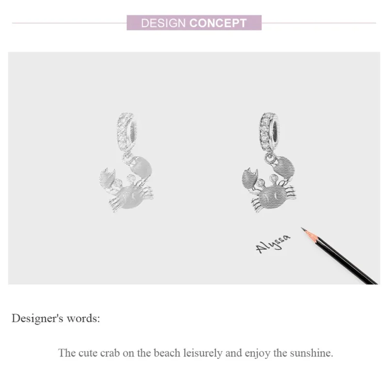 (image for) Pandora Style Silver Dangle Charm, Summer Crab, Orange Enamel - BSC076 - View 6