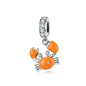(image for) Pandora Style Silver Dangle Charm, Summer Crab, Orange Enamel - BSC076