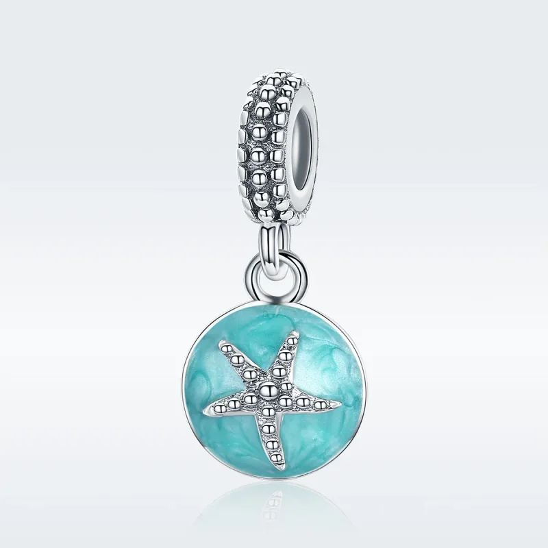 (image for) Pandora Style Silver Dangle Charm, Summer Style Blue Sea, Green Enamel - SCC136 - View 8