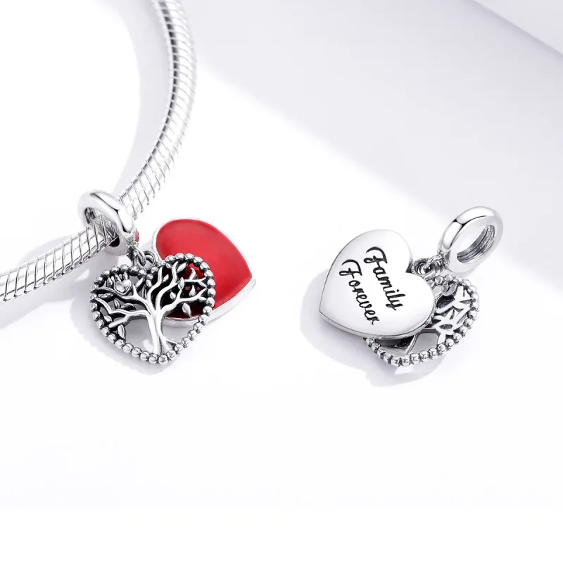 (image for) Pandora Style Silver Dangle Charm, Tree of Love, Red Enamel - SCC1556 - View 2